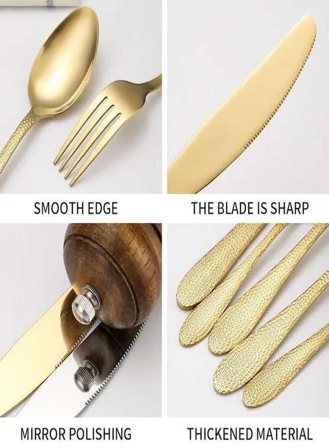 KitchEase Hammered 5-Piece Silverware Dinner Spoons | Premium Stainless Steel Flatware Set | Dishwasher Safe Cutlery Set for Home, Restaurant & Gifting (Aurum Gold) - Image 5