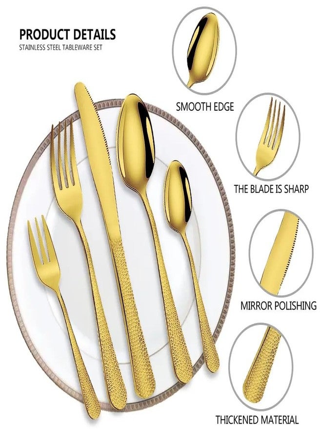 KitchEase Hammered 5-Piece Silverware Dinner Spoons | Premium Stainless Steel Flatware Set | Dishwasher Safe Cutlery Set for Home, Restaurant & Gifting (Aurum Gold) - Image 4