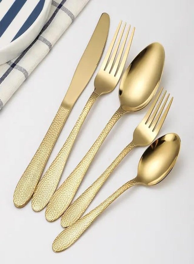 KitchEase Hammered 5-Piece Silverware Dinner Spoons | Premium Stainless Steel Flatware Set | Dishwasher Safe Cutlery Set for Home, Restaurant & Gifting (Aurum Gold) - Image 2