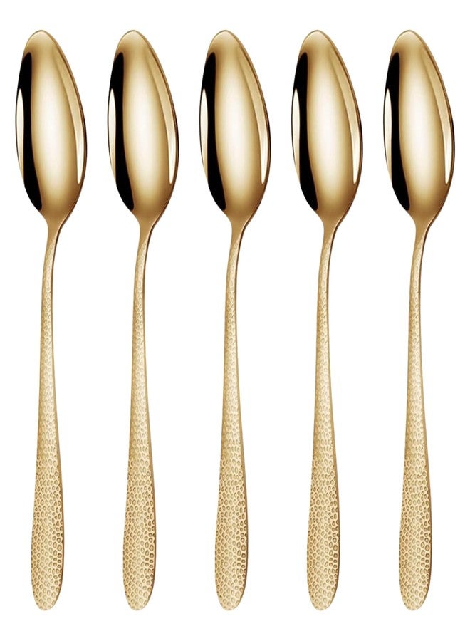 KitchEase Hammered 5-Piece Silverware Dinner Spoons | Premium Stainless Steel Flatware Set | Dishwasher Safe Cutlery Set for Home, Restaurant & Gifting (Aurum Gold) - Image 1