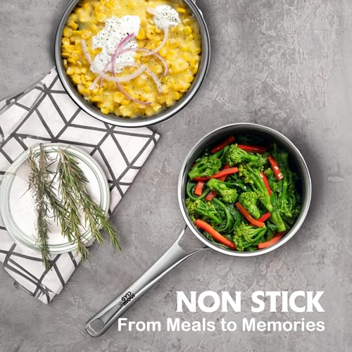 SNOWCLAD Sauce pan with lid15 Quart 25 Quart Hybrid Nonstick Sauce pans set Stainless Steel cookwarenon stick Pots PFOA FreeWorks on InductionCeramic and Gas Cooktops - Image 3