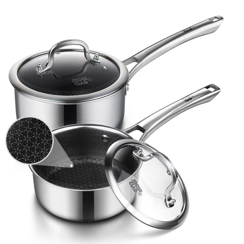 SNOWCLAD Sauce pan with lid15 Quart 25 Quart Hybrid Nonstick Sauce pans set Stainless Steel cookwarenon stick Pots PFOA FreeWorks on InductionCeramic and Gas Cooktops - Image 2