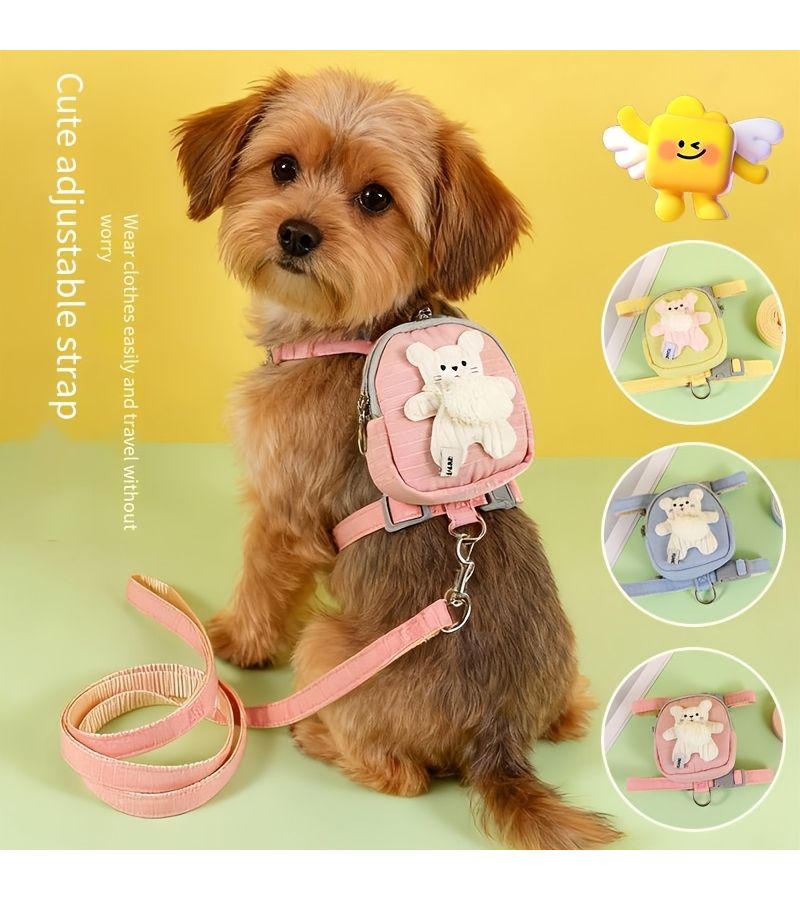 Yellow Adjustable Cat Harness And Leash With Snack Backpack For Kittens Small Pets - Image 5