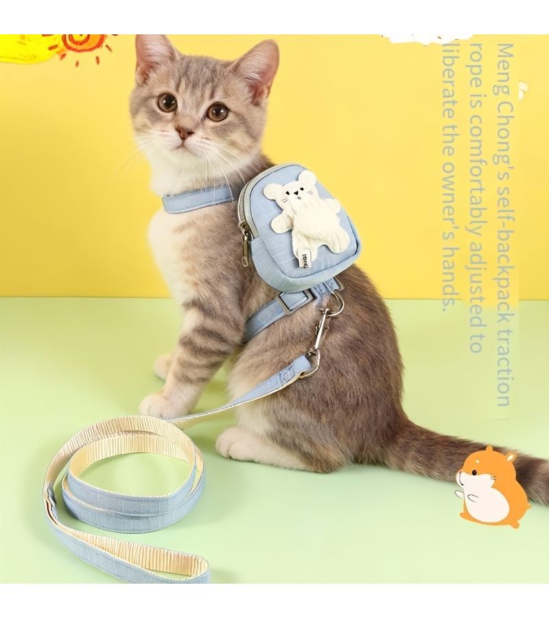 Yellow Adjustable Cat Harness And Leash With Snack Backpack For Kittens Small Pets - Image 1