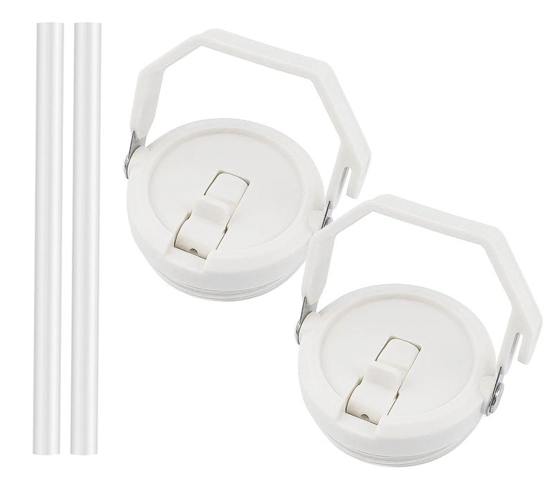 2 Pack 40 oz Tumbler Flip Straw Lid Replacement Fit for 40 oz Stanley Quencher Leak ProofHandle On TopReusable Tumbler Cover Compatible with 40oz Stanley Quencher White