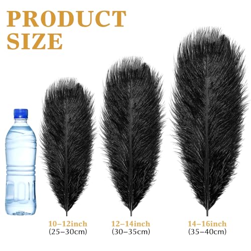 Maitys 90 Pcs Large Natural Ostrich Feathers Bulk 1416 Inch 3540cm 1214 Inch 3035cm 1012 2530cm Ostrich Feathers Plumes for Centerpieces Wedding Black - Image 3