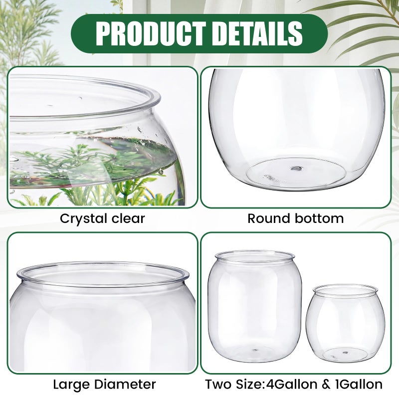 Cosblank 2 Pcs 4 Gallon & 1 Gallon Plastic Fish Bowl Large Round Clear Betta Aquarium Fish Tank Shatterproof Goldfish Bowl Hydroponic Planter Multi-use Container for Terrarium Flower Vase Centerpiece - Image 4