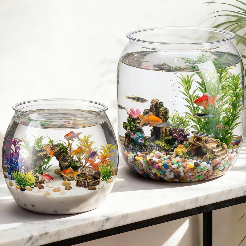 Cosblank 2 Pcs 4 Gallon & 1 Gallon Plastic Fish Bowl Large Round Clear Betta Aquarium Fish Tank Shatterproof Goldfish Bowl Hydroponic Planter Multi-use Container for Terrarium Flower Vase Centerpiece - Image 1