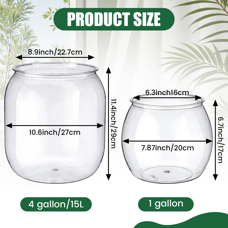 Cosblank 2 Pcs 4 Gallon & 1 Gallon Plastic Fish Bowl Large Round Clear Betta Aquarium Fish Tank Shatterproof Goldfish Bowl Hydroponic Planter Multi-use Container for Terrarium Flower Vase Centerpiece - Image 2