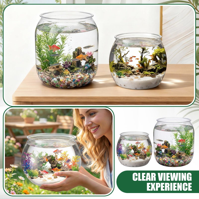 Cosblank 2 Pcs 4 Gallon & 1 Gallon Plastic Fish Bowl Large Round Clear Betta Aquarium Fish Tank Shatterproof Goldfish Bowl Hydroponic Planter Multi-use Container for Terrarium Flower Vase Centerpiece - Image 3