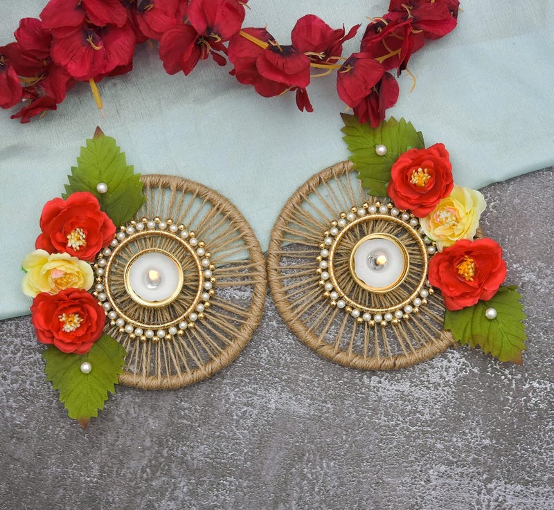 BENAVJI Heavy Design Hand Made Tea Light Candles Holder for Diwali Decoration Decorative Diya Tealight Candle Holder Diwali Diya for Home Decoration Including 2 Tea Lights RedGreen - Image 4