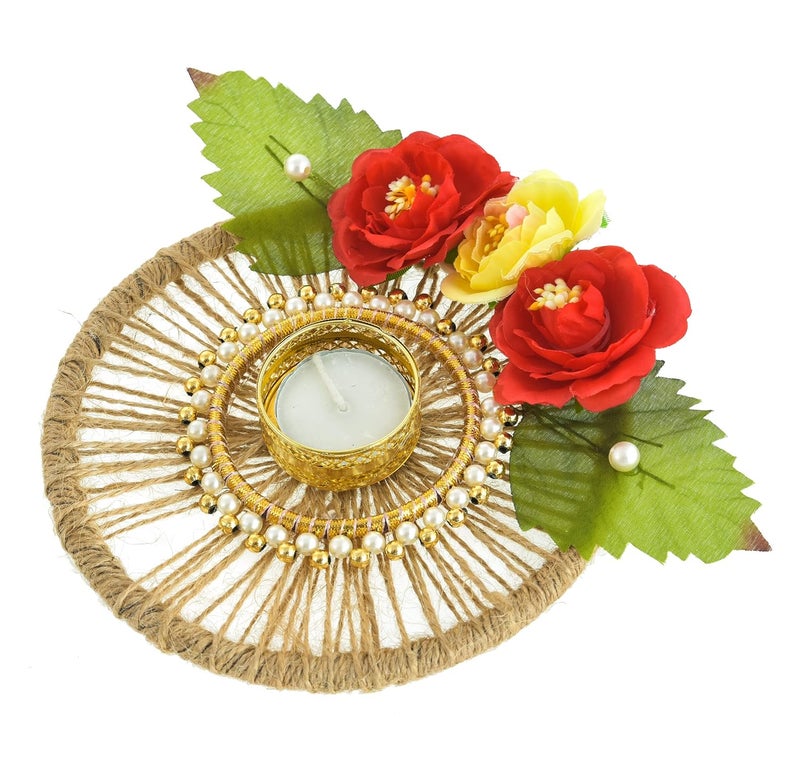 BENAVJI Heavy Design Hand Made Tea Light Candles Holder for Diwali Decoration Decorative Diya Tealight Candle Holder Diwali Diya for Home Decoration Including 2 Tea Lights RedGreen - Image 3