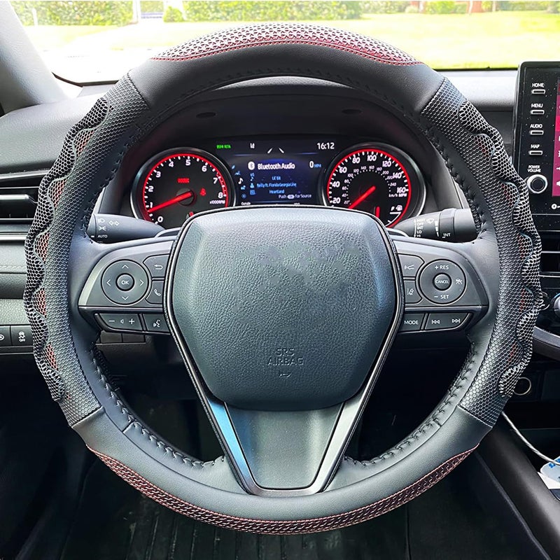 غطاء عجلة القيادة XHRING لسيارات فورد F150 F250 رابتور F250 سوبر ديوتي F350 إكسبيديشن ملحقات F150 XL XLT لاريت كينغ رانش بلاتينيوم ليمتد لايتنينغ تريمور أحمر نبيذ