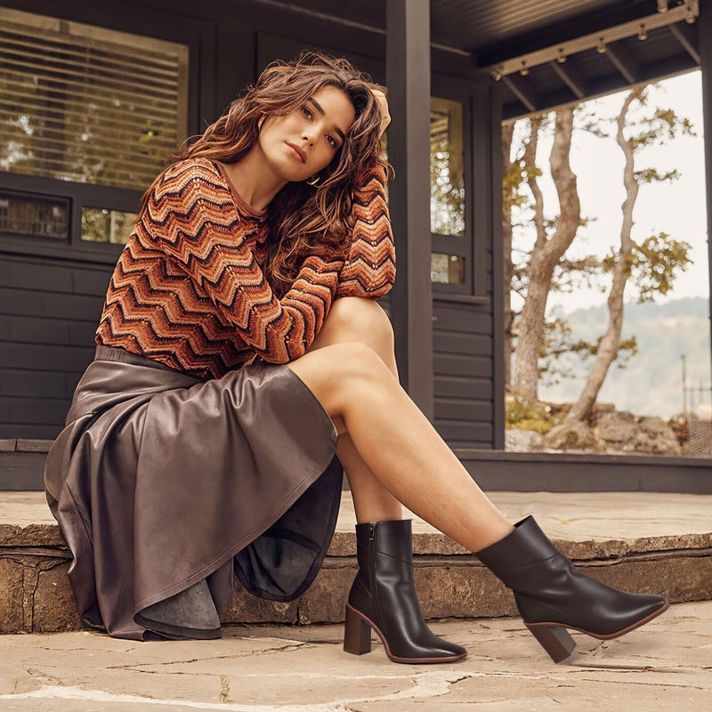 Lovee Cosee Brown Leather Ankle Boots for Women 2025 Booties for Women Chunky Block Heel Square Toe Heeled Boots Comfort Casual Dress Fall Winter for Party Office Date Night Outfit Size 8 - Image 3