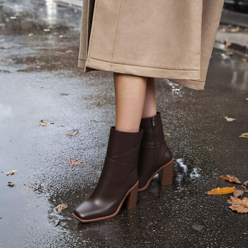 Lovee Cosee Brown Leather Ankle Boots for Women 2025 Booties for Women Chunky Block Heel Square Toe Heeled Boots Comfort Casual Dress Fall Winter for Party Office Date Night Outfit Size 8 - Image 2