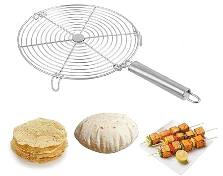 KAVSIYA Jalebi Shaped Roaster Jali - Small Kitchenware Wire Roaster with Handle, Stainless Steel Barbecue Grill Jali for Roasting Papad, Roti, Paneer Tandoor Net Jali, Chapati Toast Roaster (10 INCH) - Image 2
