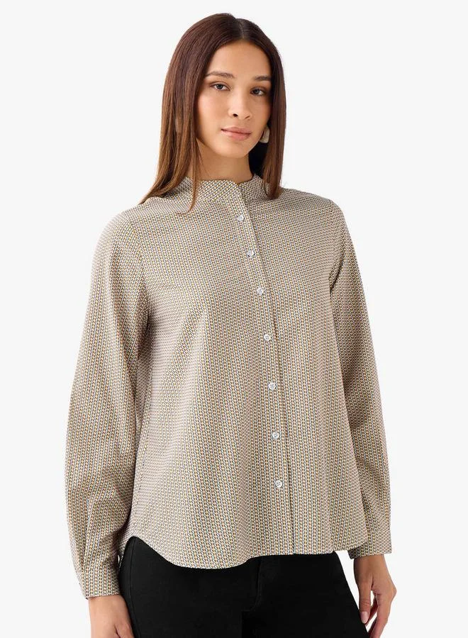 سبلاش فيڤ قميص مطبوع بقصة عادية وياقة ماندرين