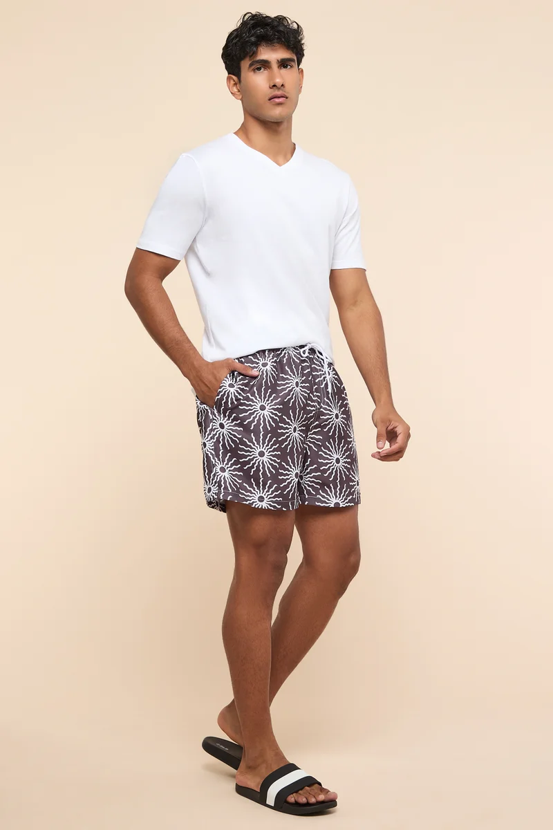R&B Printed Swim Shorts with Drawstring Waist