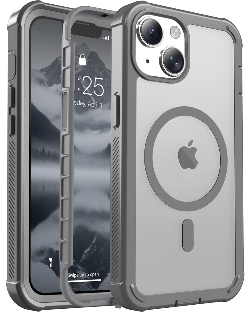 jaroco Magnetic for iPhone 14 Case, [Compatible with MagSafe][Military Grade Drop Protection][Heavy Duty Protection][Non-Slip][Shockproof] 2-Layer Durable Bumper Phone Case 6.1''-Gray - Image 1