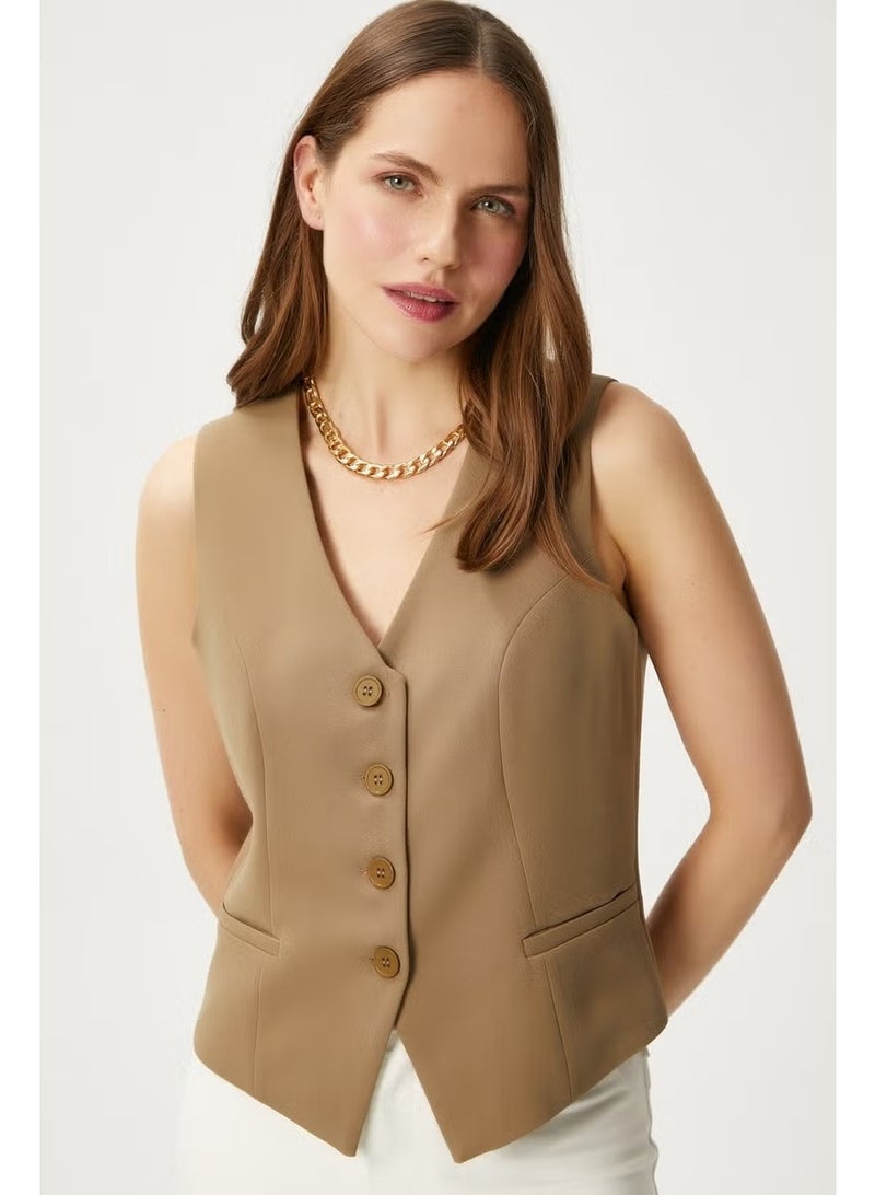Ritnice Women's Style Light Khaki Lined Woven Vest - Image 1