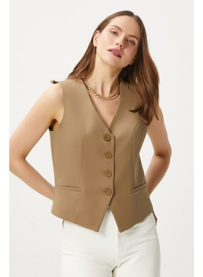 Ritnice Women's Style Light Khaki Lined Woven Vest - Image 2