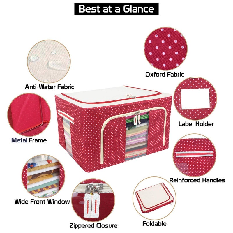 13 SOEME 13SOEME Red 13SOEME 88 Lt Foldable Cloth Storage Box Wardrobe Organizer with Steel Frame Structure Pack 2 - Image 2