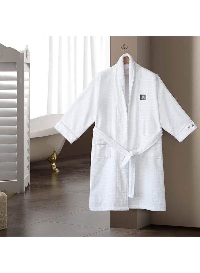 كرز لنن روب حمام قطن أبيض روب صغير طول 110 سم. عرض الخصر 71 سم. عرض الكتفين 49 سم. طول الكم 52 سم - Image 1