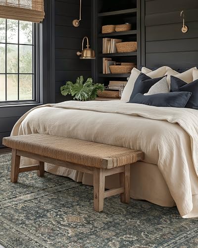 BESBLEE 8X10 Area Rugs Machine Washable Rugs for Living Room, Vintage Boho Large Rugs for Bedroom Dining Room, Non Slip Indoor Soft Distressed Lightweight Thin Low Pile Carpet, Deep - Image 3