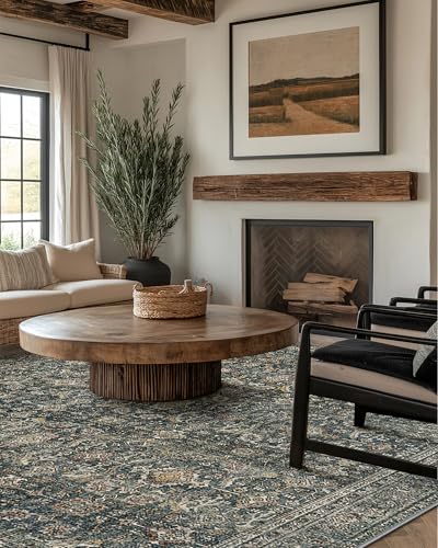 BESBLEE 8X10 Area Rugs Machine Washable Rugs for Living Room, Vintage Boho Large Rugs for Bedroom Dining Room, Non Slip Indoor Soft Distressed Lightweight Thin Low Pile Carpet, Deep - Image 2