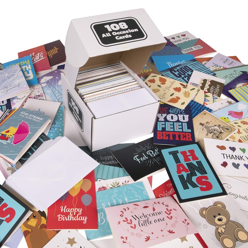 KANGAROO All Occasion Cards Assortment Box; 108 Blank Cards & Envelopes, Thank You Cards, Sympathy Cards, Birthday Card and Others - Image 2