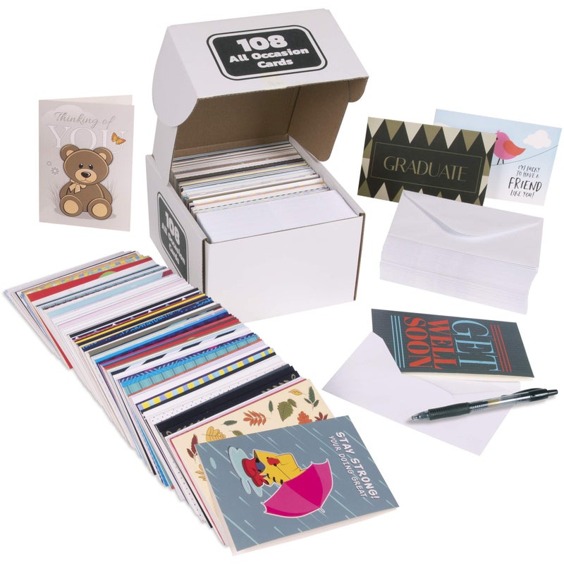 KANGAROO All Occasion Cards Assortment Box; 108 Blank Cards & Envelopes, Thank You Cards, Sympathy Cards, Birthday Card and Others - Image 5