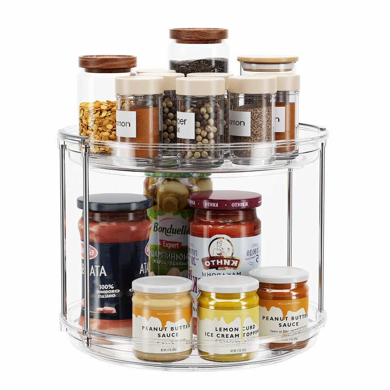 LAMU 2 Tier Lazy Susan Turntable Organizer 925 Rotating Spice Rack Organization for Cabinet Kitchen Pantry Countertop Bathroom Vanity Medicine Cabinet Organizer Clear
