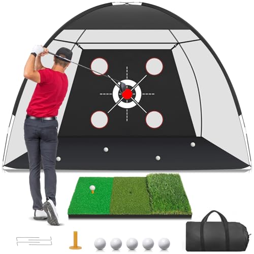 Zensouds Golf Net 10x7FT with Golf Practice Mat Hitting Aid Nets for Backyard Driving Chipping Training Swing with Targets Outdoor or Indoor Gifts for MenDadHim - Image 1