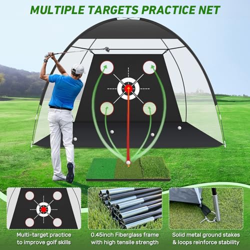 Zensouds Golf Net 10x7FT with Golf Practice Mat Hitting Aid Nets for Backyard Driving Chipping Training Swing with Targets Outdoor or Indoor Gifts for MenDadHim - Image 3