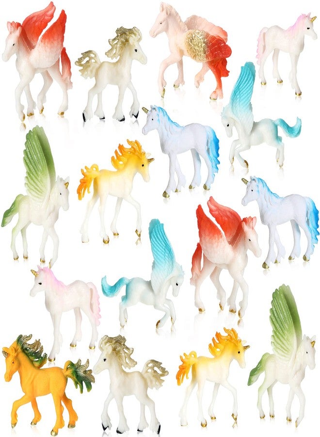 Charniol 16 Pcs Unicorn Figurine Set Includes 12 Pcs Mini Unicorn Figures Figurines Small Plastic 4 Horse Figures for Birthday Christmas Supplies - Image 1