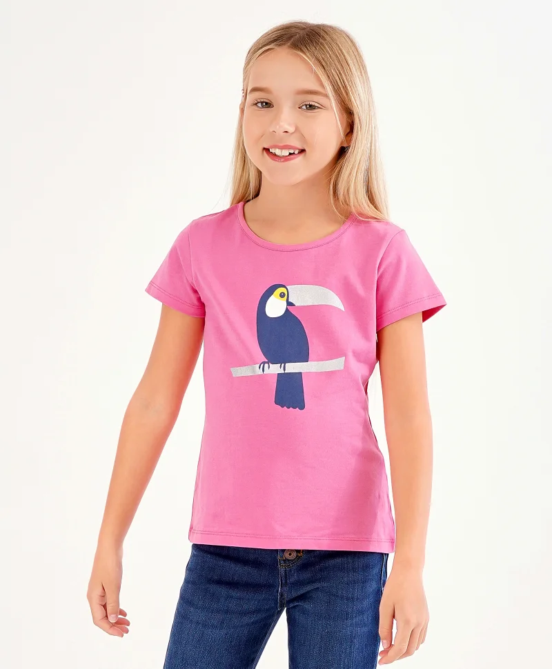 Primo Gino Primo Gino Half Sleeves Tops Toucan & Floral Print Pack of 2 - Pink White