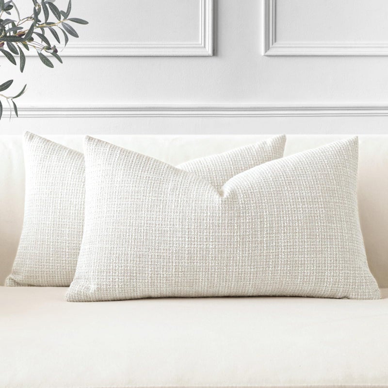 JOTOM Set of 2 Cushion Covers 40x60 cm Linen Beige Decorative Throw Pillow Covers 16x24 Inch Lumbar Cushion Case Home Decor Pillowcases for Couch Sofa Living Room Bed Beige