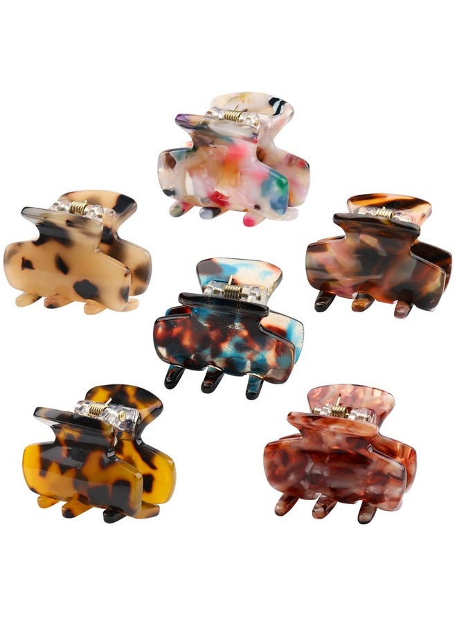 Messen 6 PCS Small Hair Claw Clips 1.4 Inch Tortoise Claw Clip for Women Girls Mini Size Leopard Print Acrylic French Design Jaw Clips Non-Slip Strong Hold Hair Grip Catch Barrette (Set 02)  - Image 1