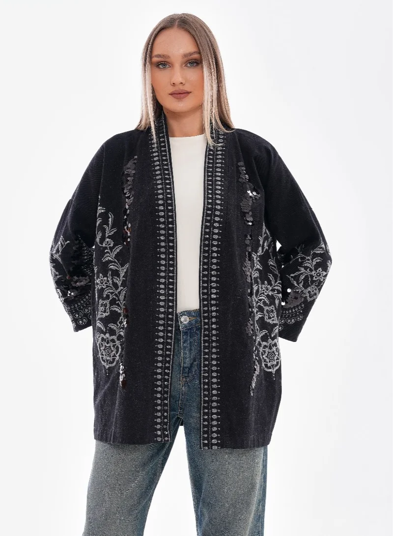 Marvella By Rasha Kimono with Black Embellished Details