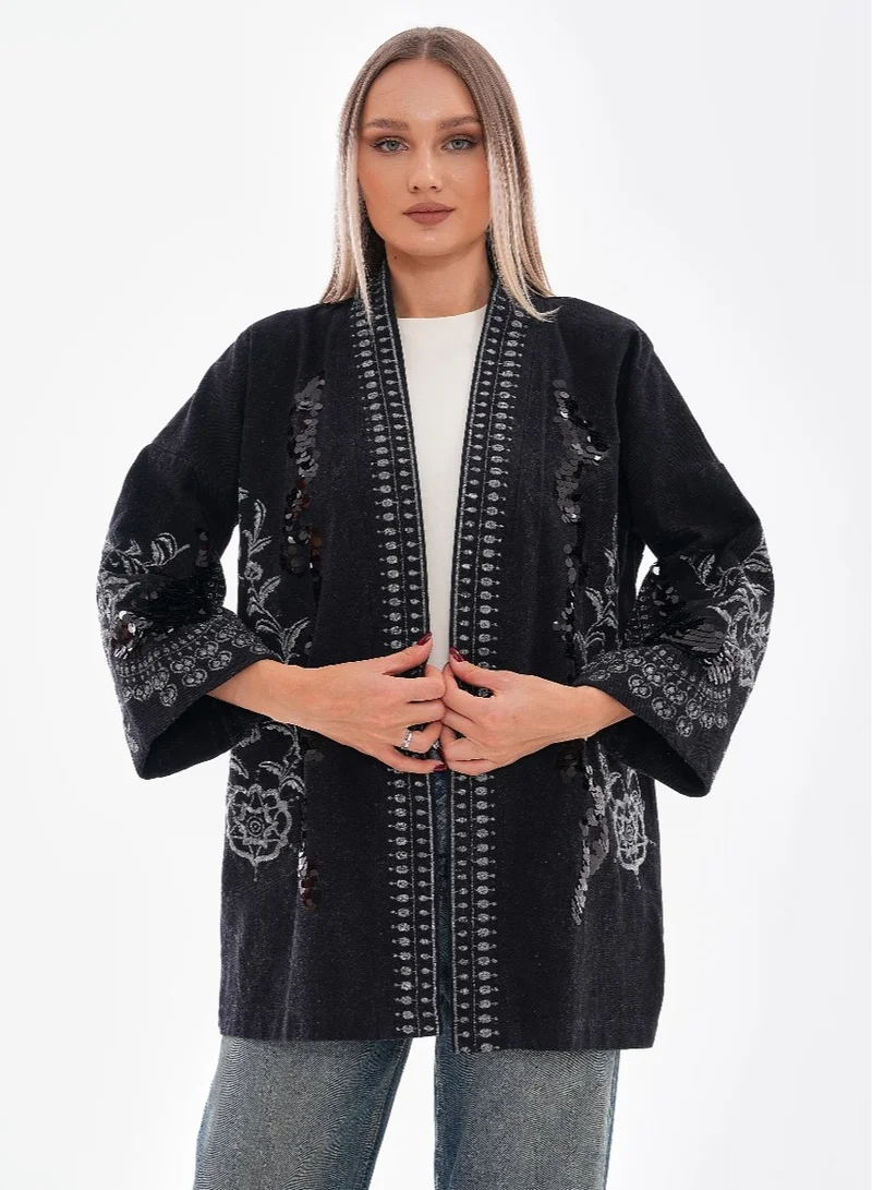 Marvella By Rasha Kimono with Black Embellished Details