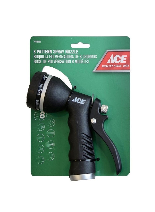 ACE 8-Pattern Durable Threaded Spray Hose Nozzle Black and Silver 17 x 6 x 16 cm 7999894
