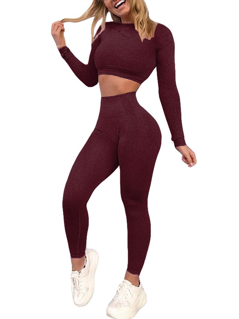 YOFIT Exercise Outfits for Women 2 Pieces Seamless Yoga Outfits Gym Crop Top and Leggings Set Tracksuits 2 Piece