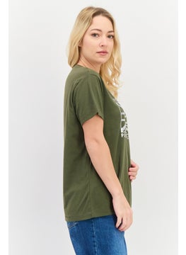 Pepe Jeans Women Crew Neck Short Sleeves Graphic Print Top, Olive  - Image 2