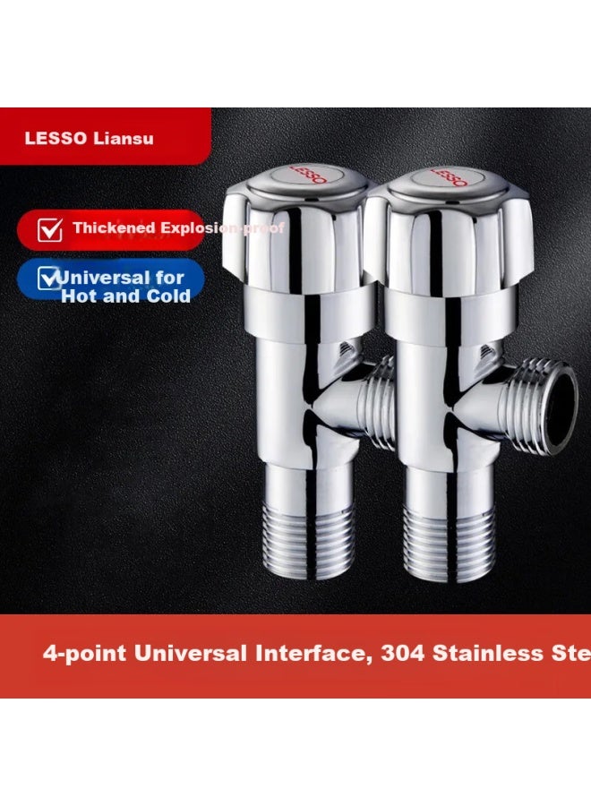 Lesso Stainless Steel Angle Valve Cold And Hot Universal Brass Quick Opening Triangle Valve Water Stop Eight-character Inlet Valve 4-point Toilet Angle Valve - Image 3