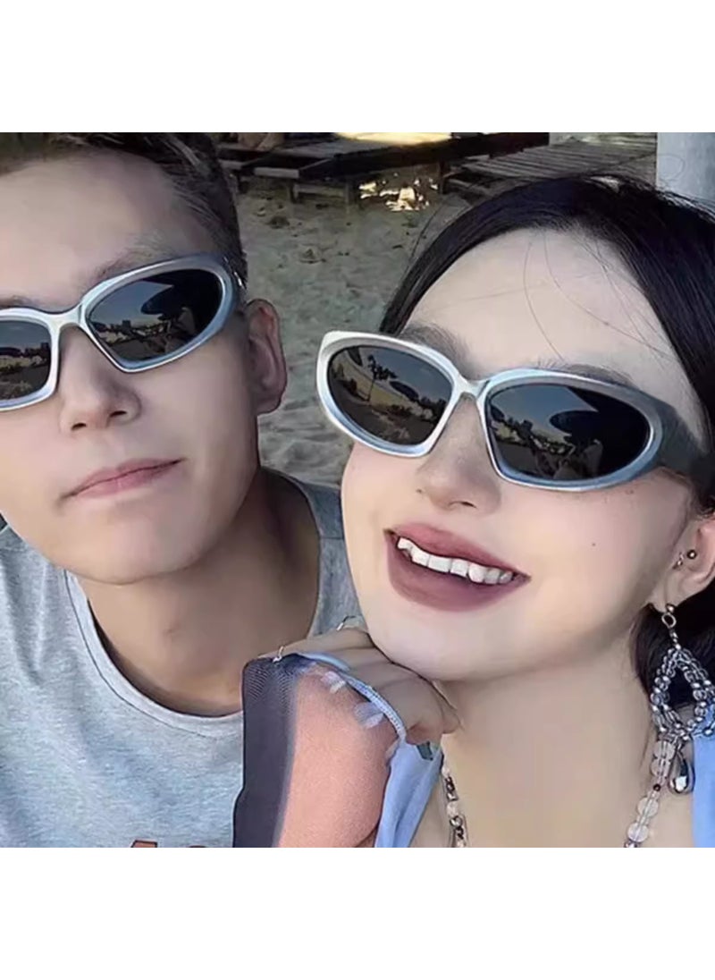 Generic Cyberpunk Y2K Sunglasses Unisex Silver Cycling Shades silver frame gray sheet 