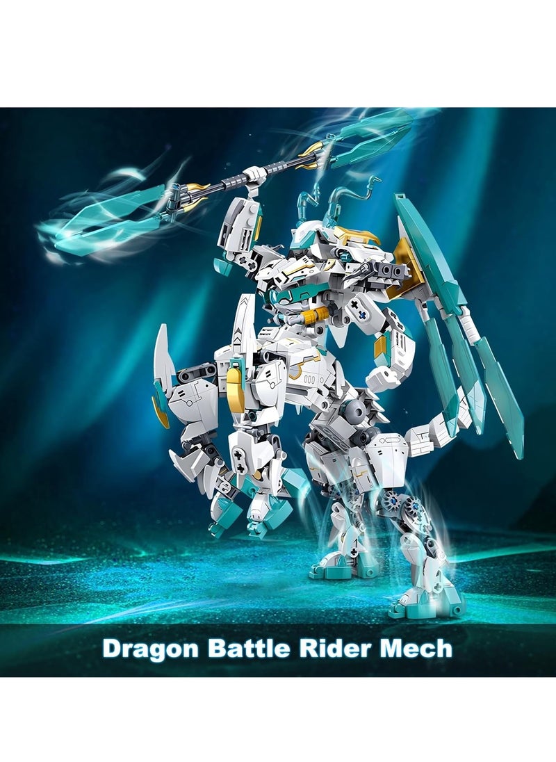 KASTWAVE Dragon Transforming Mech Building Blocks Set, 2 in 1 Warrior City Action Robot Model Building Kit, 731 PCS Cool Rider Mech Toys, Collectible Mythical Gifts for Adults and Kid  - Image 2