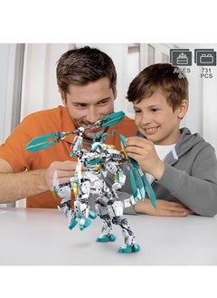 KASTWAVE Dragon Transforming Mech Building Blocks Set, 2 in 1 Warrior City Action Robot Model Building Kit, 731 PCS Cool Rider Mech Toys, Collectible Mythical Gifts for Adults and Kid  - Image 5