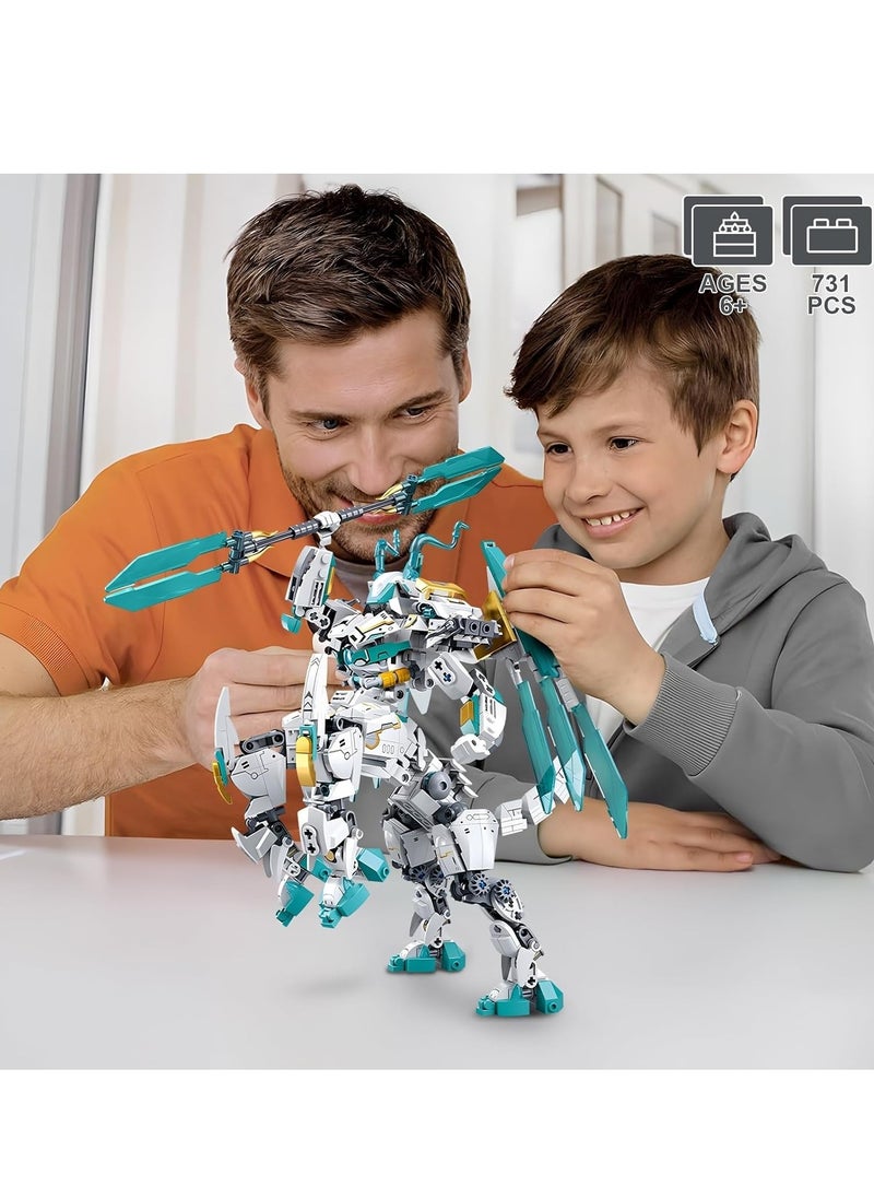 KASTWAVE Dragon Transforming Mech Building Blocks Set, 2 in 1 Warrior City Action Robot Model Building Kit, 731 PCS Cool Rider Mech Toys, Collectible Mythical Gifts for Adults and Kid  - Image 5