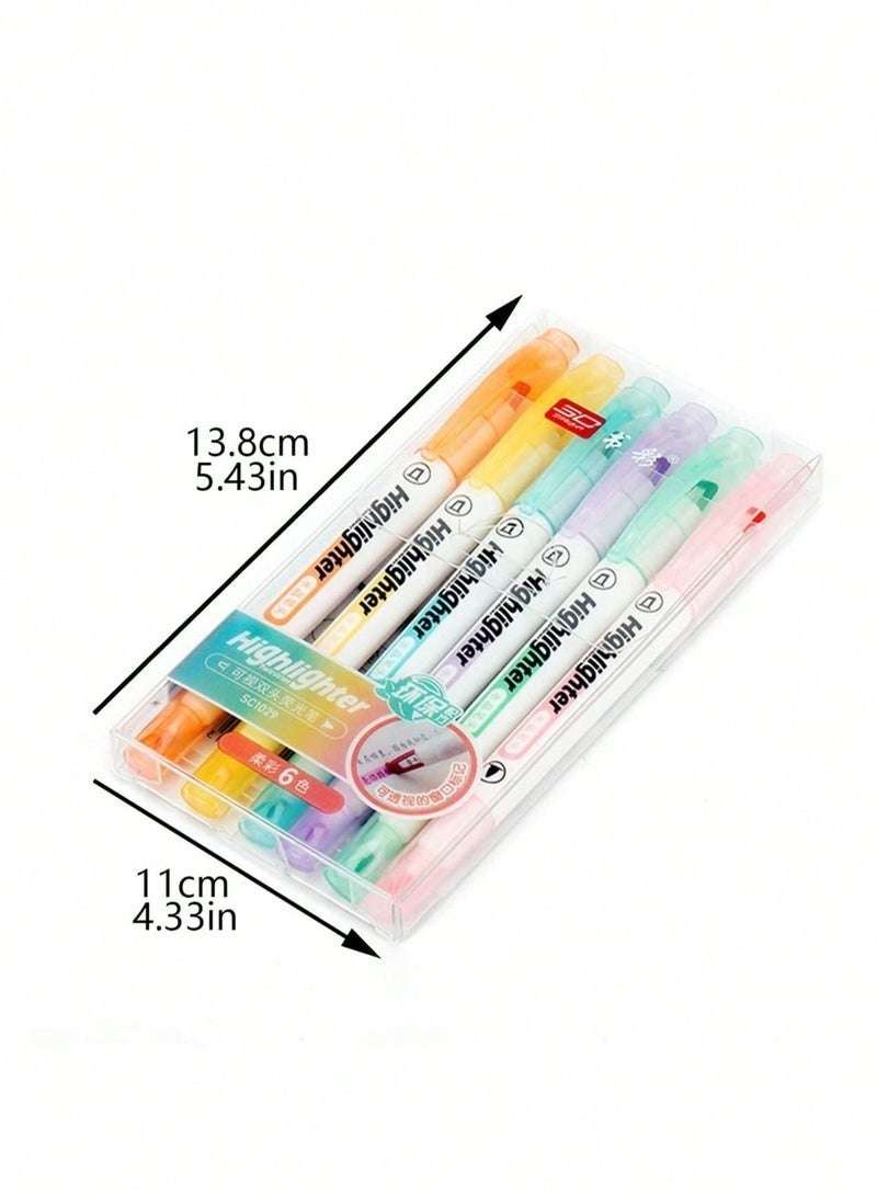 PAPERSAY 6-Pack Double-Ended Luminous Highlighter Markers – Macaron Colors, See-Through Chisel & Fine Tip, Visible Window Design for Precise Highlighting, Quick-Dry, Water-Based, Perfect for Journaling & School Supplies - Image 2