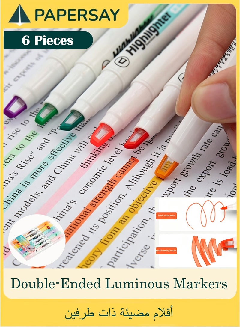PAPERSAY 6-Pack Double-Ended Luminous Highlighter Markers – Macaron Colors, See-Through Chisel & Fine Tip, Visible Window Design for Precise Highlighting, Quick-Dry, Water-Based, Perfect for Journaling & School Supplies - Image 1